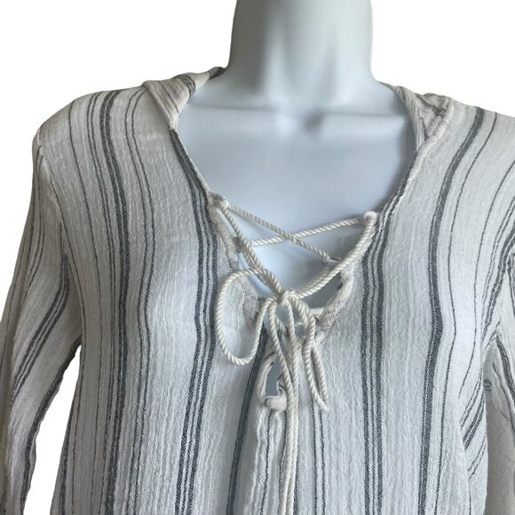 Billabong Women Hoodie Top M Blue White Washed Out Striped Beachy Coastal Hippie - Picture 10 of 10